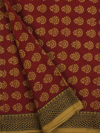 Maroon Olive Green Bagh Printed Cotton Fabric Per Meter - F005F2074