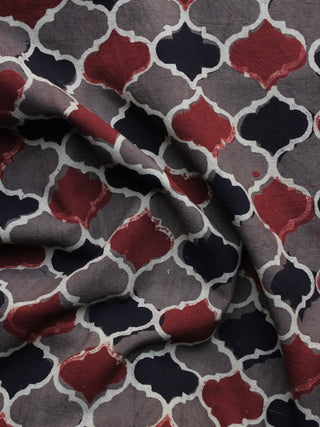 Brown Black Red Ajrakh Printed Cotton Fabric Per Meter - F003F1178