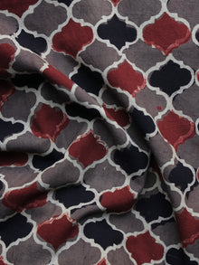 Brown Black Red Ajrakh Printed Cotton Fabric Per Meter - F003F1178