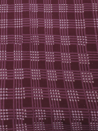 Purple Brown White Hand Block Printed Cotton Cambric Fabric Per Meter - F0916177