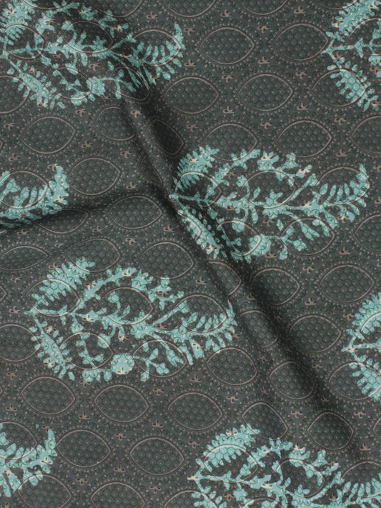 Teal Blue Ivory Grey Hand Block Printed Cotton Fabric Per Meter - F001F789