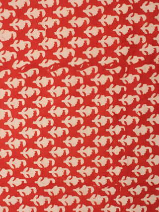 Red Beige Natural Dyed Hand Block Printed Cotton Fabric Piece - F0916227