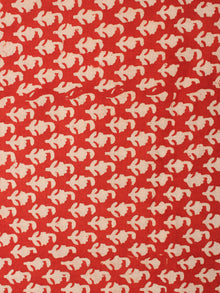 Red Beige Natural Dyed Hand Block Printed Cotton Fabric Piece - F0916227