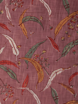 Rosewood Green Red Mustard Block Printed Cotton Fabric Per Meter - F001F2379