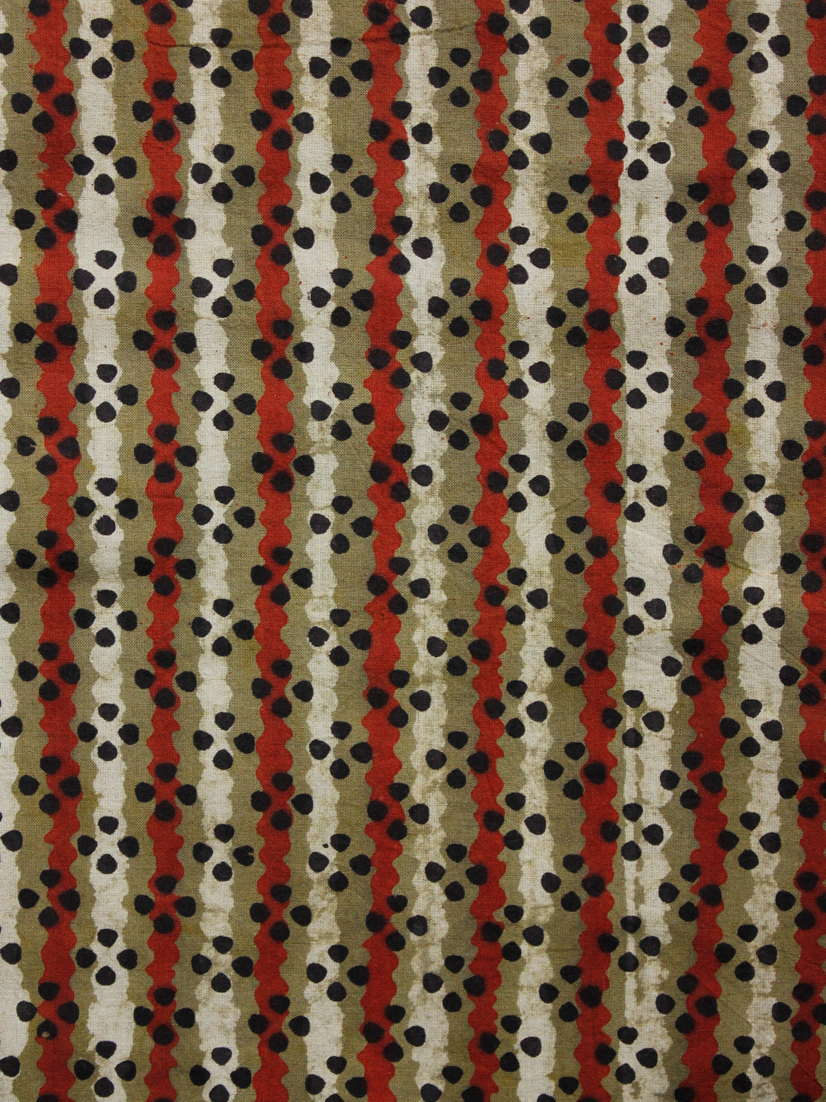 Olive Green Red Black Hand Block Printed Cotton Fabric Per Meter - F001F1353
