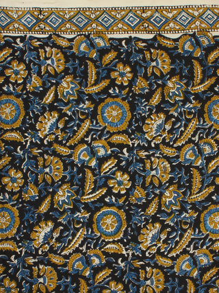 Black Mustard Indigo Ivory Hand Block Printed Cotton Fabric Per Meter - F001F2261