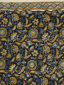Black Mustard Indigo Ivory Hand Block Printed Cotton Fabric Per Meter - F001F2261
