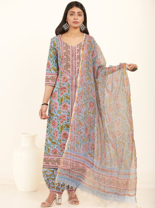 Jashn Afroz Set Of Kurta Salwar Pants Kota Dupatta