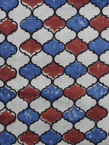 Ivory Red Blue Ajrakh Printed Cotton Fabric Per Meter - F003F1179