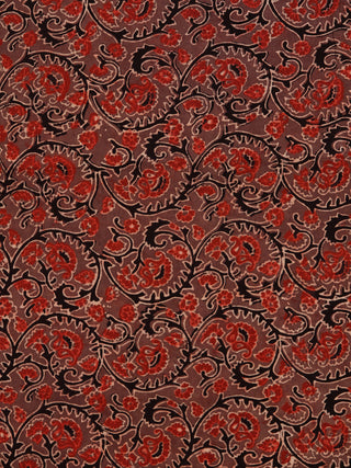 Brown Maroon Black Ajrakh Block Printed Cotton Fabric Per Meter - F003F1756