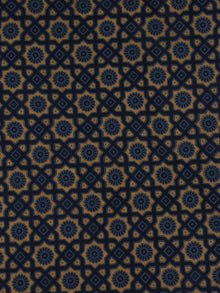 Indigo Blue Yellow Ajrakh Printed Cotton Fabric Per Meter - F0916695