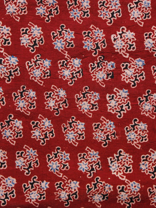 Cherry Red Black Blue Ajrakh Hand Block Printed Cotton Fabric Per Meter - F003F1597