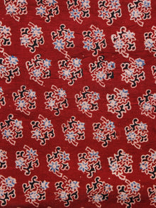 Cherry Red Black Blue Ajrakh Hand Block Printed Cotton Fabric Per Meter - F003F1597