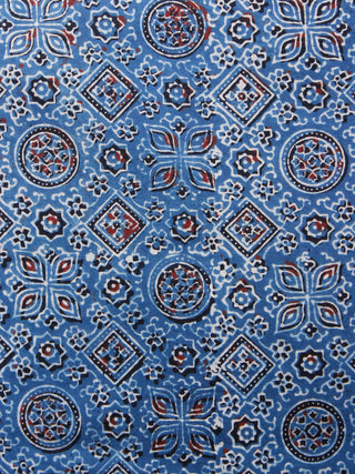 Indigo Black Red Ivory Ajrakh Hand Block Printed Cotton Fabric Per Meter - F003F1526