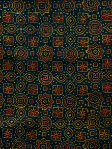 Pine Green Yellow Red Black Ajrakh Hand Block Printed Cotton Blouse Fabric - BPA0127
