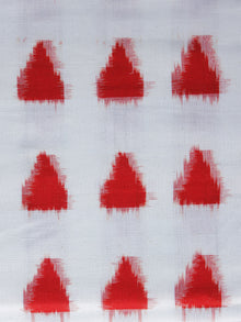 White Red Pochampally Hand Weaved Double Ikat Fabric Per Meter - F003F1236