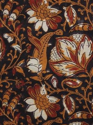 Black Rust Orange Red Ivory Hand Block Printed Cotton Fabric Per Meter - F001F1112