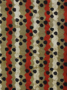 Olive Green Red Black Hand Block Printed Cotton Fabric Per Meter - F001F1353