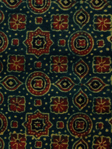 Pine Green Yellow Red Black Ajrakh Hand Block Printed Cotton Blouse Fabric - BPA0127
