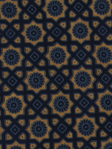Indigo Blue Yellow Ajrakh Printed Cotton Fabric Per Meter - F0916695
