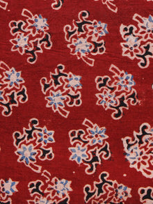 Cherry Red Black Blue Ajrakh Hand Block Printed Cotton Fabric Per Meter - F003F1597