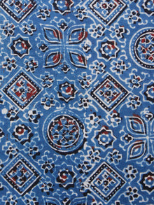 Indigo Black Red Ivory Ajrakh Hand Block Printed Cotton Fabric Per Meter - F003F1526