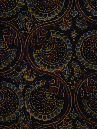 Black Maroon Green Ajrakh Hand Block Printed Cotton Blouse Fabric - BPA023