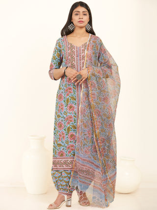 Jashn Afroz Set Of Kurta Salwar Pants Kota Dupatta