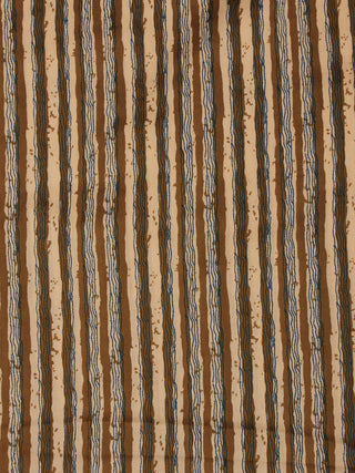 Beige Brown Black Hand Block Printed Cotton Fabric Per Meter - F001F2014