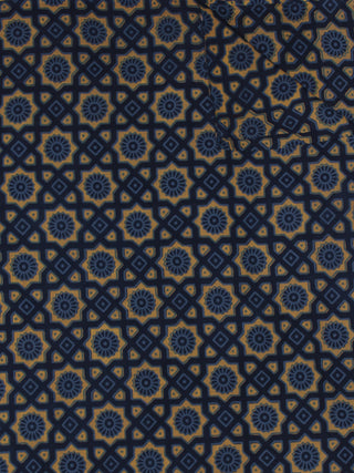 Indigo Blue Yellow Ajrakh Printed Cotton Fabric Per Meter - F0916695