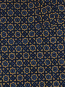 Indigo Blue Yellow Ajrakh Printed Cotton Fabric Per Meter - F0916695