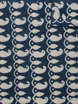 Indigo Ivory Hand Block Printed Cotton Fabric Per Meter - F001F790