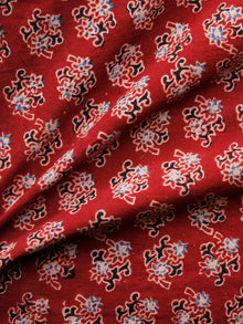 Cherry Red Black Blue Ajrakh Hand Block Printed Cotton Fabric Per Meter - F003F1597