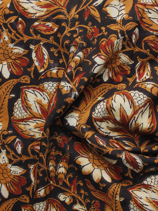 Black Rust Orange Red Ivory Hand Block Printed Cotton Fabric Per Meter - F001F1112