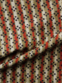 Olive Green Red Black Hand Block Printed Cotton Fabric Per Meter - F001F1353