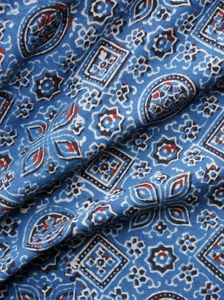 Indigo Black Red Ivory Ajrakh Hand Block Printed Cotton Fabric Per Meter - F003F1526