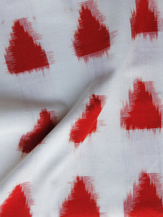 White Red Pochampally Hand Weaved Double Ikat Fabric Per Meter - F003F1236