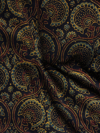 Black Maroon Green Ajrakh Hand Block Printed Cotton Blouse Fabric - BPA023