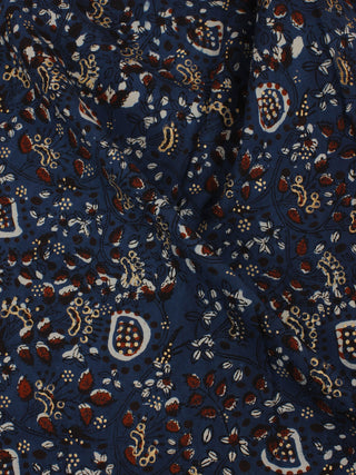 Meters Indigo Maroon Gold Painted Hand Block Printed Cotton Fabric - F0916175