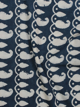 Indigo Ivory Hand Block Printed Cotton Fabric Per Meter - F001F790