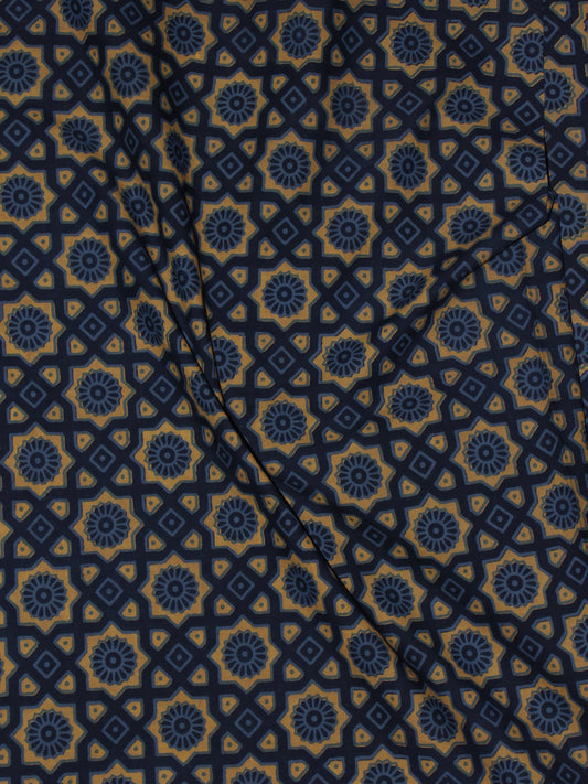 Indigo Blue Yellow Ajrakh Printed Cotton Fabric Per Meter - F0916695
