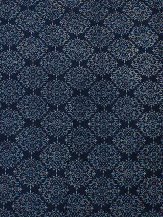 Indigo White Hand Block Printed Cotton Cambric Fabric Per Meter - F0916173