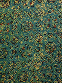 Green Mustard Red Black Ajrakh Hand Block Printed Cotton Fabric Per Meter - F003F1527