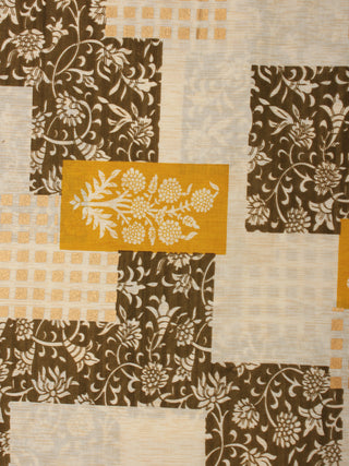 Ivory Brown Golden Hand Block Printed Cotton Fabric Per Meter - F001F2015