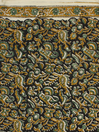 Black Mustard Green Hand Block Printed Cotton Fabric Per Meter - F001F2262