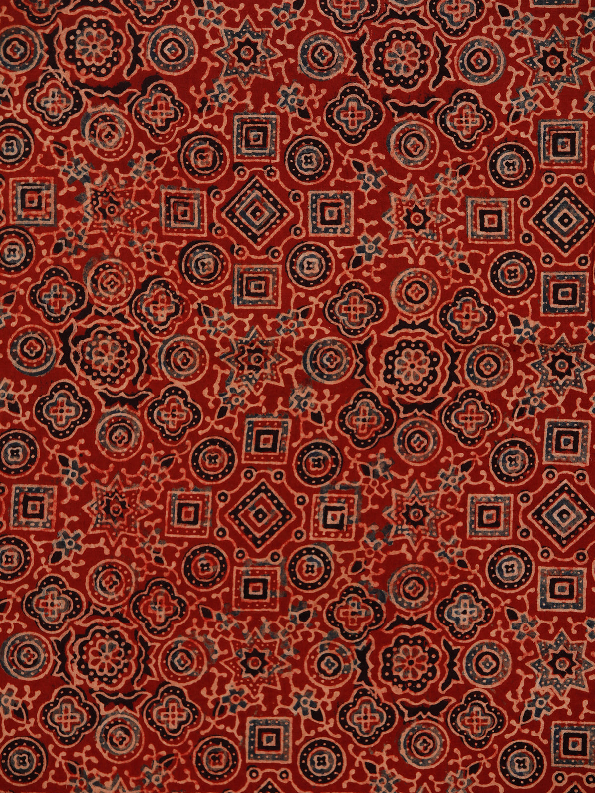 Red Black Beige Ajrakh Block Printed Cotton Fabric Per Meter - F003F1757