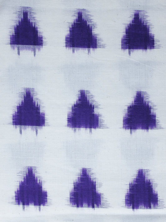 White Purple Pochampally Hand Weaved Double Ikat Fabric Per Meter - F003F1238