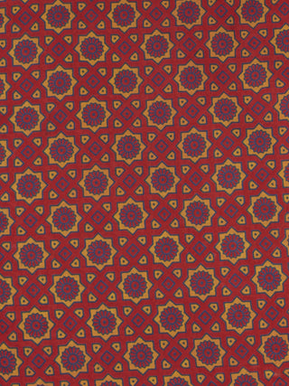 Red Yellow Blue Ajrakh Printed Cotton Fabric Per Meter - F0916696