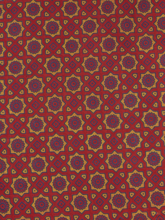 Red Yellow Blue Ajrakh Printed Cotton Fabric Per Meter - F0916696