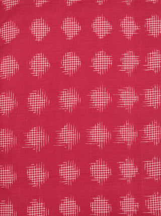 Punch Pink Ivory Pochampally Hand Weaved Double Ikat Fabric Per Meter - F003F2419